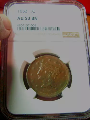 1852 NGC AU 53 Braided Head Large Cent EAC 6067