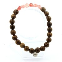 Armband Strawberry Quarz Aus Madagaskar + Holzperlen 8 Mm. Made In Frankreich