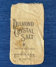 Vintage St. Clair MI Diamond Crystal Salt Co Canvas 10 lb Bag Advertising 15B