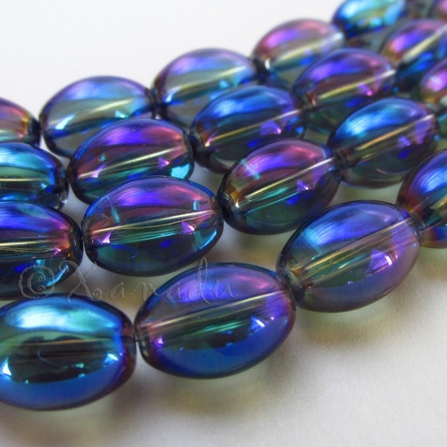 Blue Aurora Borealis 15mm Wholesale Oval AB Glass Beads G0294 10, 20
