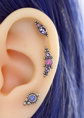 Opal Gem Ear Climber Cartilage Helix Ring Bar Flat Back Stud Piercing Earring - Picture 12 of 93