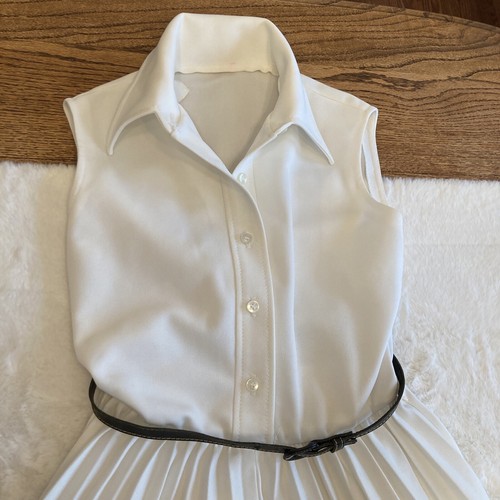 Womens Vintage White Long Sleeveless Dress Size In Photos Pleated Skirt Dress - Picture 12 of 24