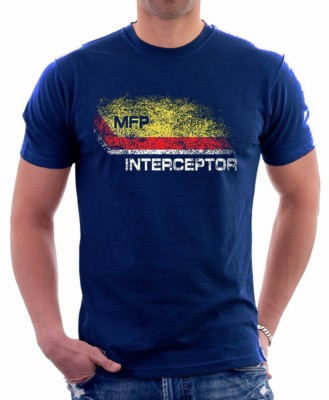 Mad Max inspiriert MFP Interceptor V8 Verfolgungsauto marineblau bedrucktes T-Shirt OZ9279