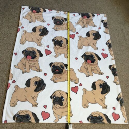 Pug Fleece Throw Blanket Jekeno Brown Dog Pink Hearts Love Soft Cozy 57" x 47" - Picture 15 of 18