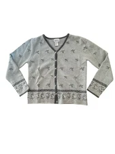 Deane & White Cardigan Womens M Lambswool Angora Button Front Gray V-neck