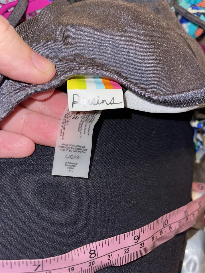 Raisins Bikini Swim Top Womens L Fringe Triangle String gray Blue M780579 Fun - Image 3 of 4