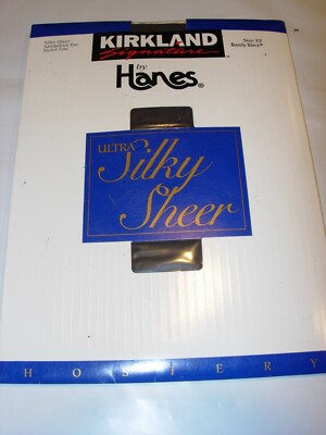 WOMENS BARELY BLACK HANES SILKY SANDALFOOT STOCKINGS PANTYHOSE NYLONS SIZE EF