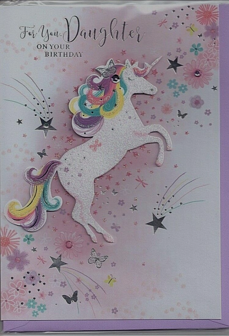 DAUGHTER  BIRTHDAY CARD UNICORN GOOD QUALITY MODERN DESIGN by Isabel's Garden