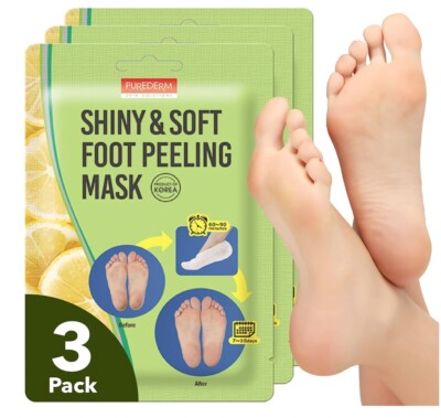 Purederm Shiny & Soft Foot Peeling Mask (3 Pack) 3 Count (Pack of 1), Orange