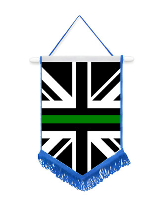 Thin Green Line Union Jack Auto / Wand Wimpel mit blauem Rand tolles Souvenir 