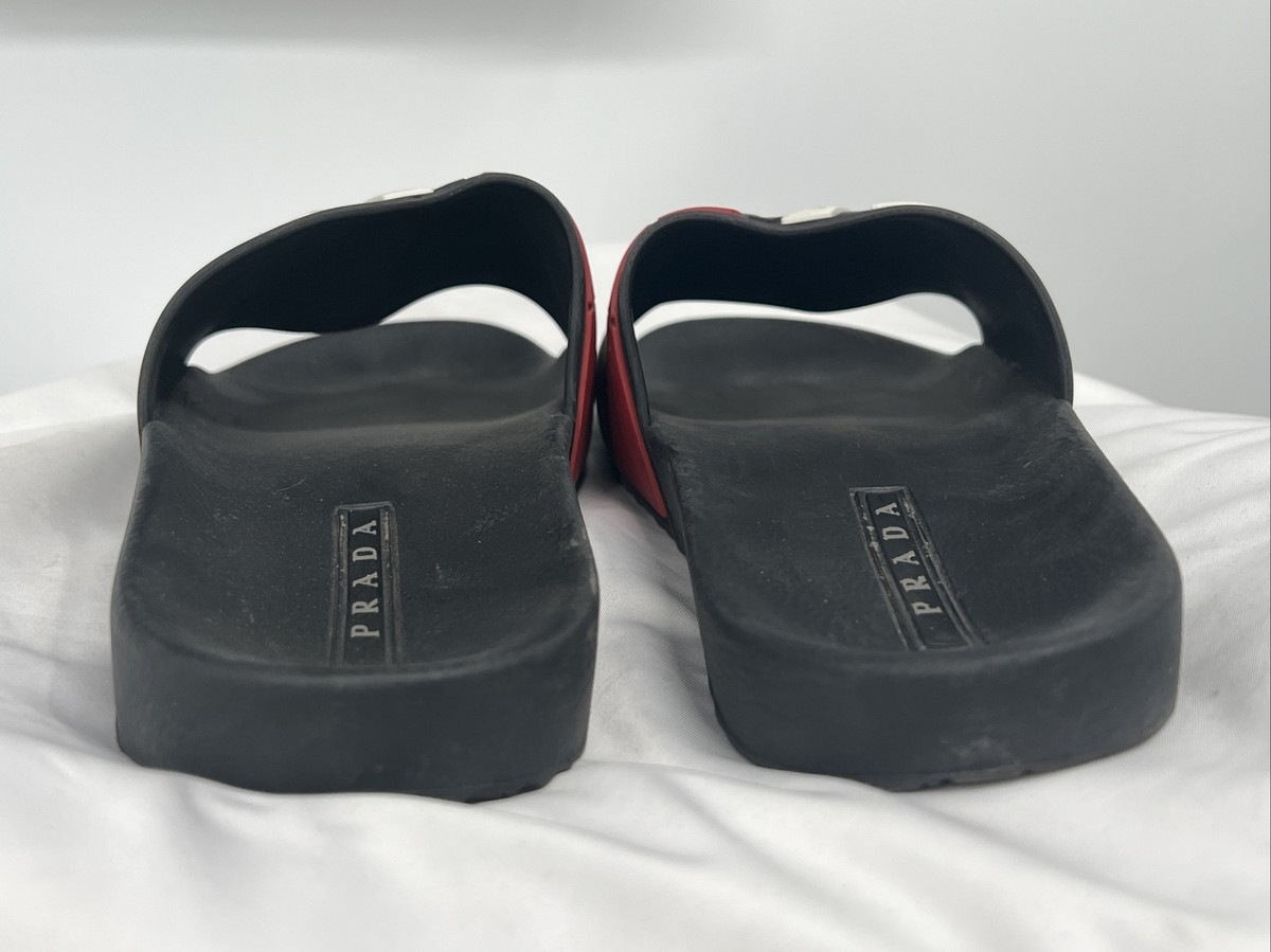 Prada Men’s 8.5 Black Footbed Flip Flops with Red Straps Like New Price is firm? Prada Sport Leather Flip Flops - 11 US – LuxAnthropy main image 2