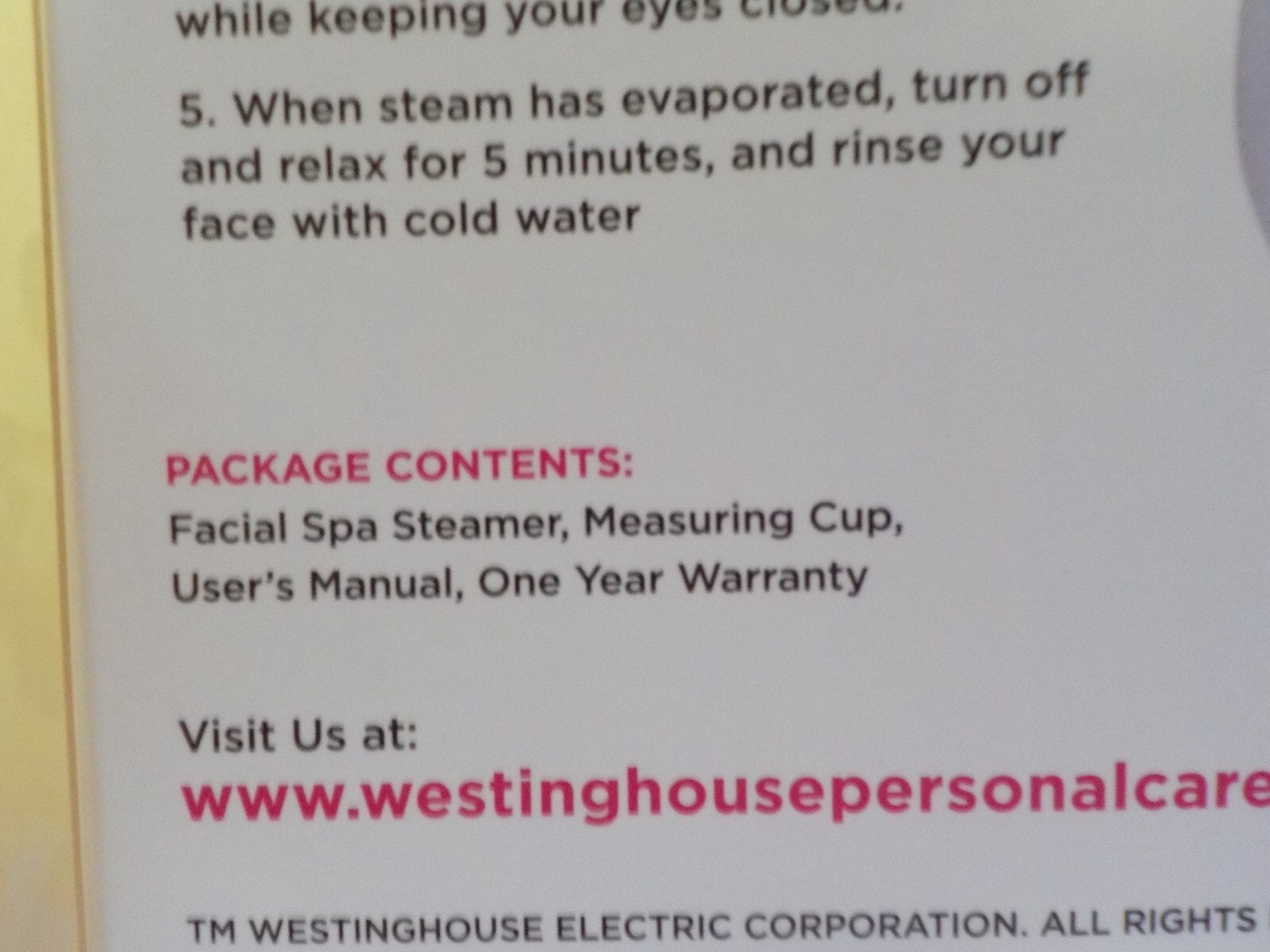 Westinghouse Facial Spa Steamer NIB Full Cover Easy Use Control Infuse