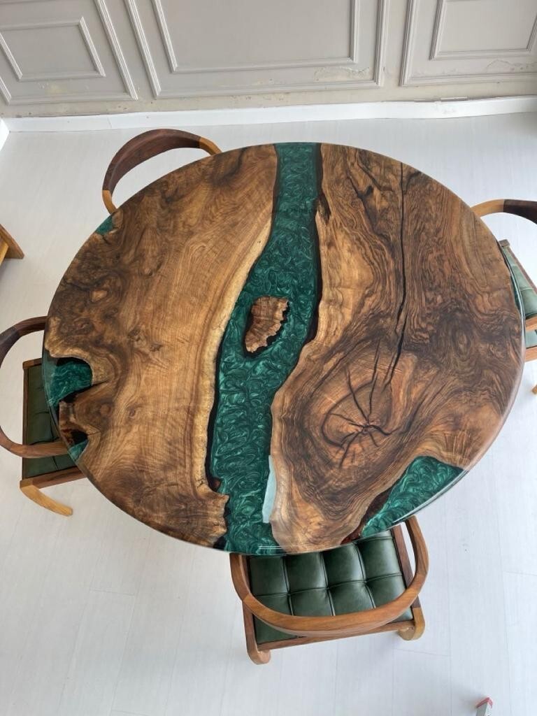 42 Inch Handmade Epoxy Resin Round Dining Table - Stunning Unique Decor