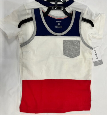 Carters Boys  2-Piece TANK TOP/T-SHIRT  Set (WHITE/BLUE/RED 2T) NWT