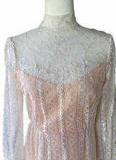 Vtg Dance Allure Alfred Angelo Dress Lace Size Small Bride Fairycore 70s Formal