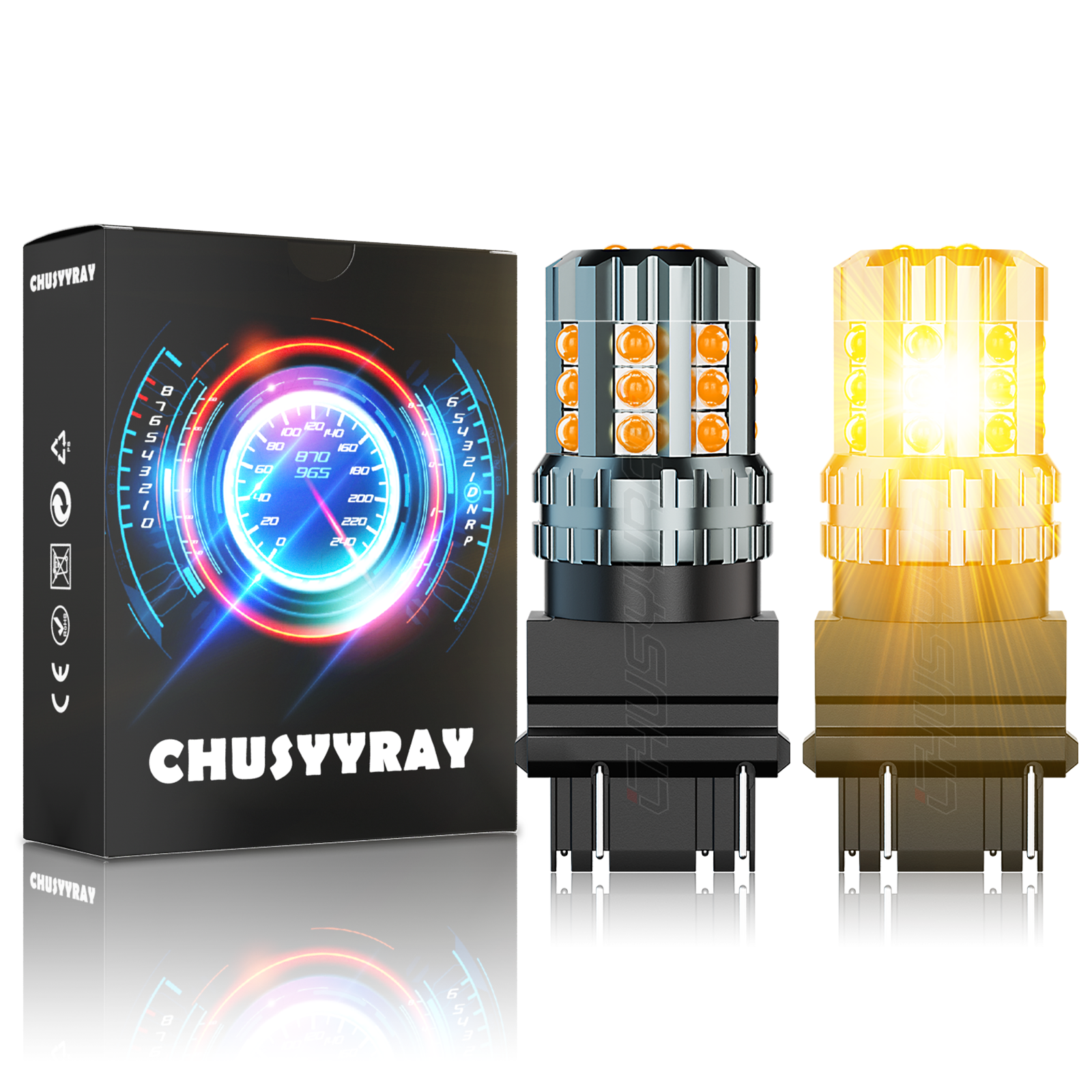 High Power 3157 LED Amber Yellow Turn Signal DRL Parking Bulbs Error-Free