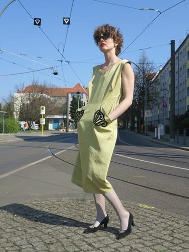 antik Kleid goldfarben Stickerei Handarbeit 40er TrueVINTAGE 40s women's dress - Bild 2 von 10