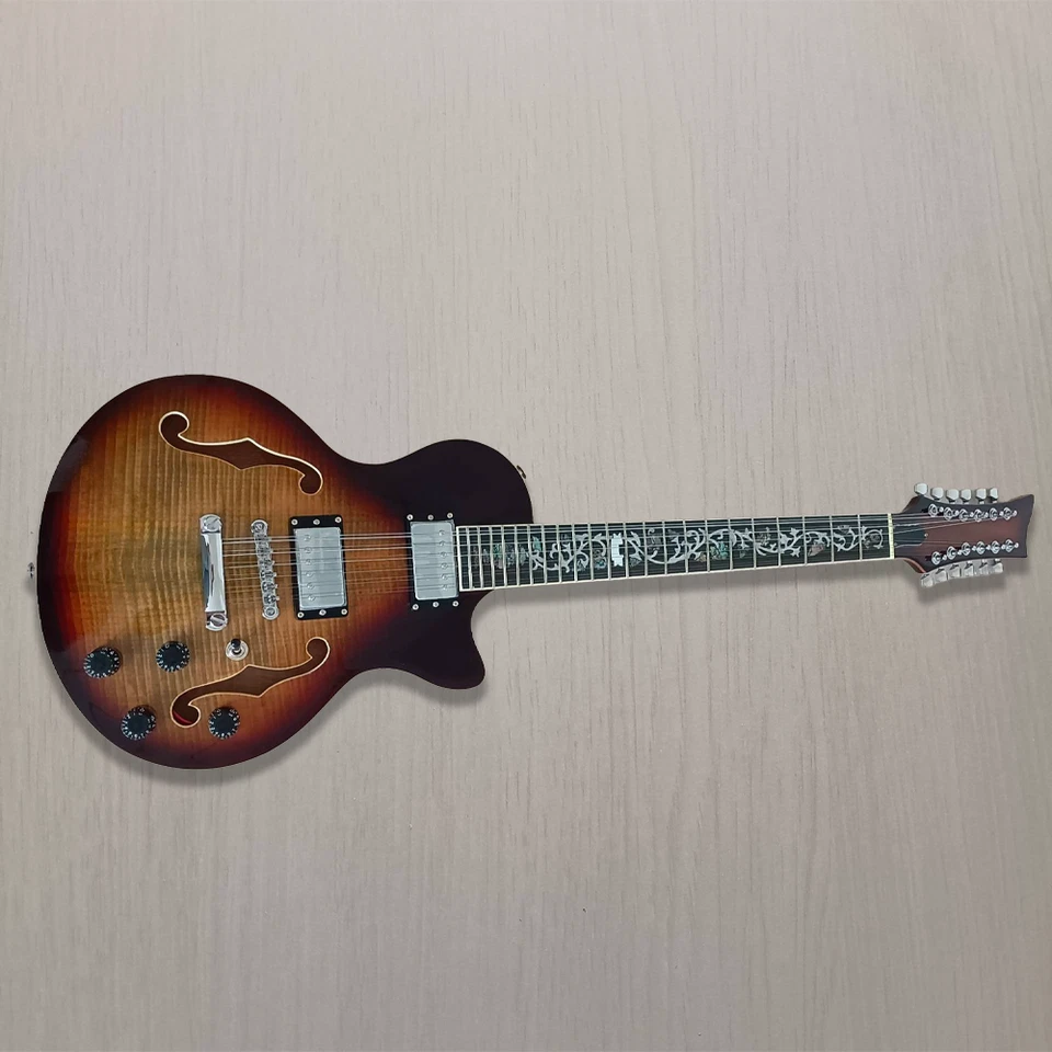 Kit de guitarra eléctrica de 12 cuerdas cuerpo de caoba diapasón de palisandro llama tapa de arce Foto 4 de 4