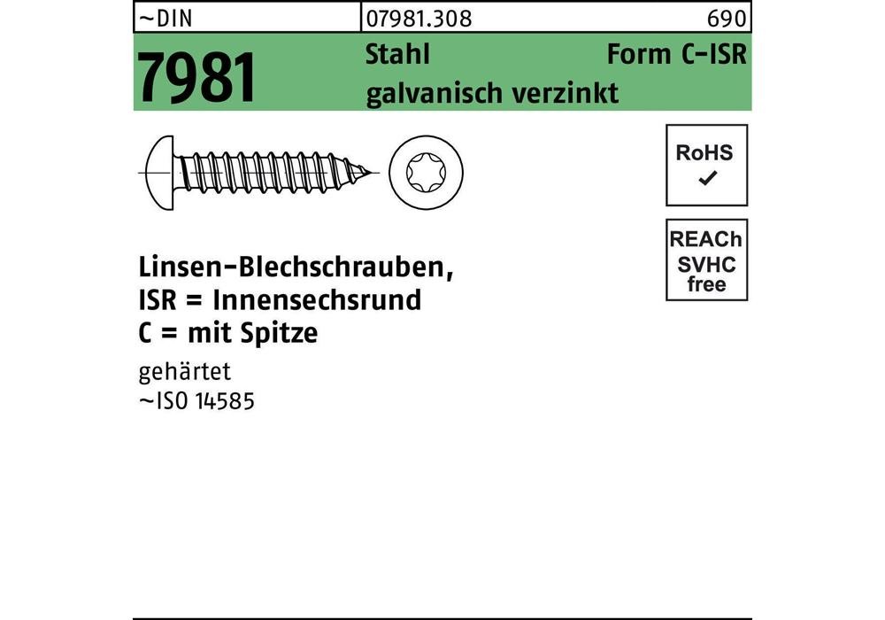 Reyher Blechschraube DIN 7981 LIKO m.Внутренний диаметр 3,5 x 13 -C-T15 Stahl gal...
