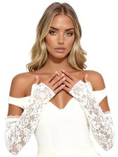 Long Lace Gloves Fingerless Bridal Arm Sleeves Elbow Length Stretchy Floral