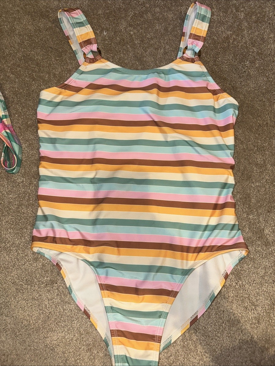 NWOT Girls WONDER NATION One Piece Multi-Colored Stripped Swimsuit - Main Image