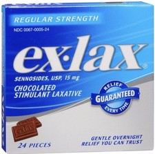 Ex Lax Sennosides Chocolated Stimulant Laxative Regular 24 Pieces - Exp 032028