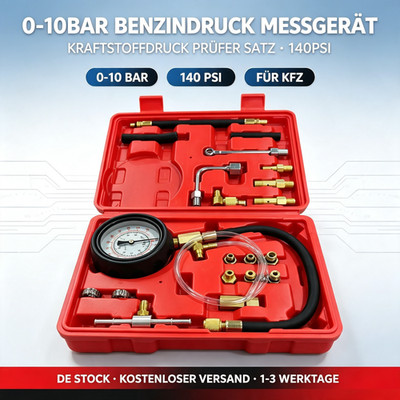 KFZ Kraftstoffdruck Prüfer 0-10Bar 140Psi Benzindruck Messwerkzeug Satz