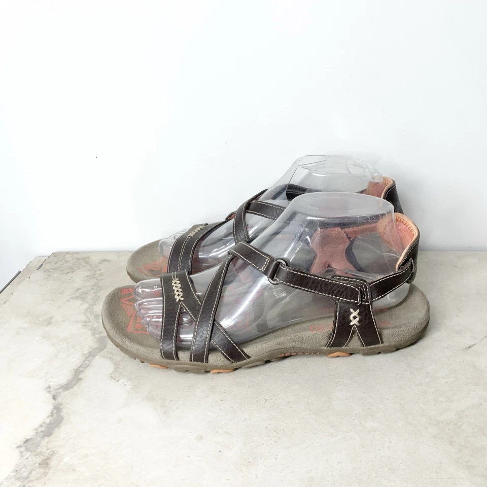 Sandalias Merrell Mujer Talla 7 Zapatos Marrón Cuero Tirantes Chanclas Ajustables Foto 4 de 4