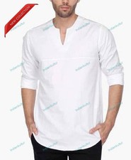 Indian Pathani Kurta Shirt Cotton Mens Fancy Solid Kurta With Pajamas