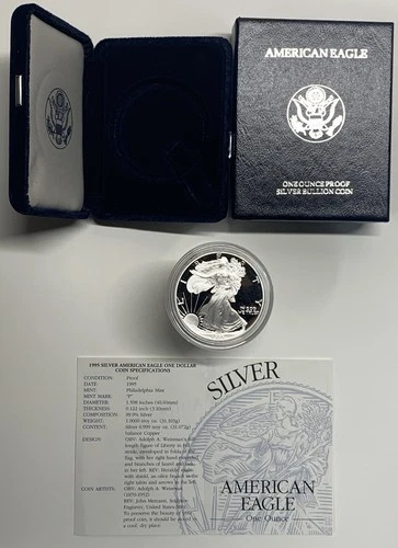 1995-P American Silver Eagle Proof 1 Troy oz .999 Fine Silver Coin in box w/COA
