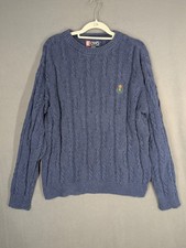 Vintage Chaps Ralph Lauren Sweater Mens XL Navy Blue Cable Knit Crew Crest