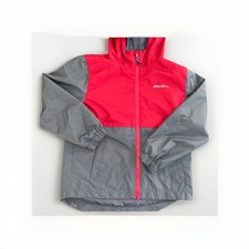 Eddie Bauer Kids Hooded Rain Windbreaker Jacket Red Gray Youth Size S 7/8