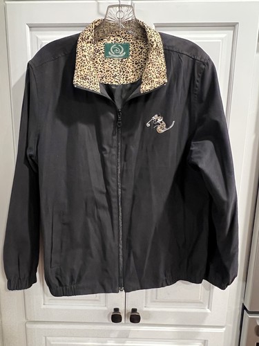 Walt Disney Golf Collect. Full Zip Jacket Black Leopard Collar Mickey Mouse XL