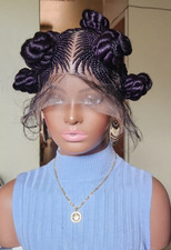 Handmade Bantu Knot Braided Full Lace Cornrow wig Dark purple