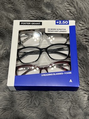 +2.50 Womens 3 PACK Design Optics by Foster Grant Cateye Reading Glasses