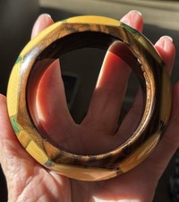 Rose Wood Malachite Vintage Designer Signed MARCUS Bangle Bracelet. RARE ITEM