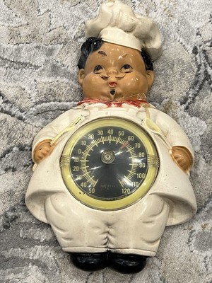 Vintage Chalkware 1940 s Bello Stern French Chef Thermometer Has Damage