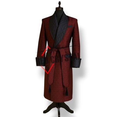 Men's Wool Smoking Jacket Burgundy | Baturina Homewear