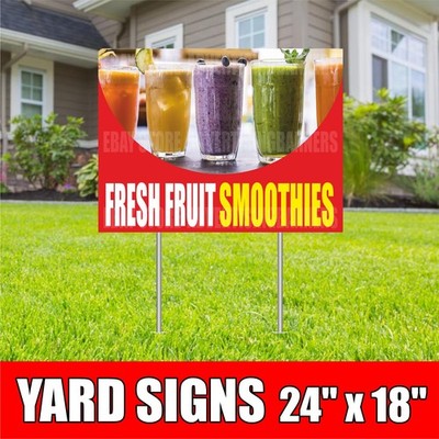 FRESH FRUIT SMOOTHIES Yard Sign with H-Stakes Farm Produce Fruit Drinks Bar