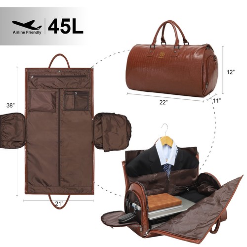 Convertible Leather Garment Bag, Carry on Garment Bags for Travel Waterproof ... - Picture 5 of 6