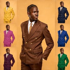 Men Suits Wedding Groom Tuxedos Double Breasted Peak Lapel Prom Blazer Pants