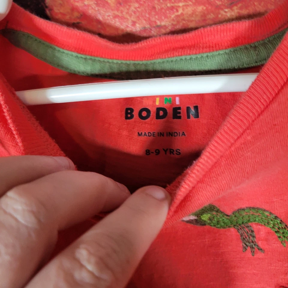 Mini Boden Boys Tshirt Orange Embroidered Frogs Size 8/9 Cotton Play Activewear  - Image 3 of 4