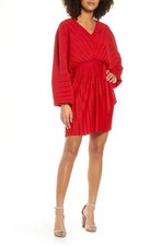 French Connection Crinkle Pleat Cocktail Dress Red Long Sleeve Women’s Sz 8 NWT