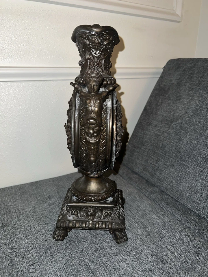 Antique Heavy Cast Silver Metal Urn Figural Ewer Ornate Art Nouveau - Image 2 of 4