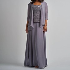 Elegant A-Line Mother of the Bride Gown with Jacket Chiffon Boat Neck Dress Midi
