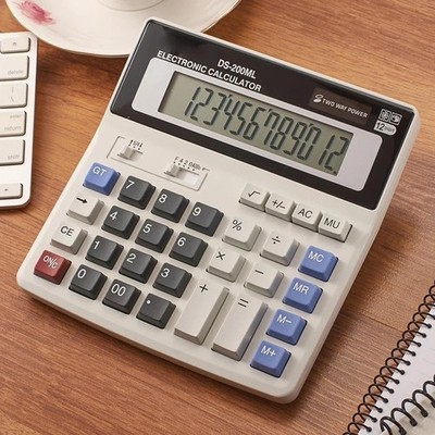 12-Digit Desktop Calculator Standard Function Dual Power Calculator Solar and AA