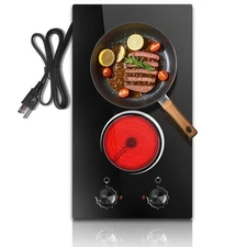 2 Burner Electric Cooktop 110V, 12 Inch Electric Cook Top Plug in, 2000W Elec...