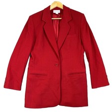 Lands' End Wool Cashmere Blazer 10 Red Single Button Pockets Long Y2K USA