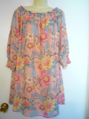 UMGEE  Women's  Boho Tunic Dress Size med-Floral-Lined-Elastic neck & sleeve