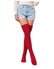 Women's Cable Knitted Thigh High Socks Leg Warmers Extra Long One Size 948 Red